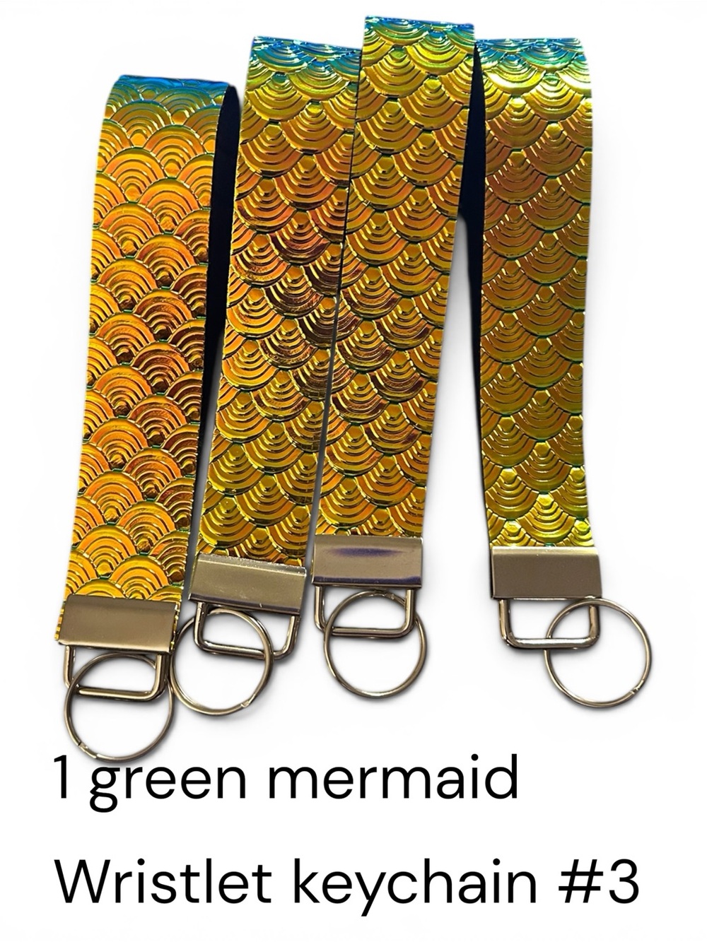1-Holographic Mermaid Scale Wristlet Keychain - Green #3